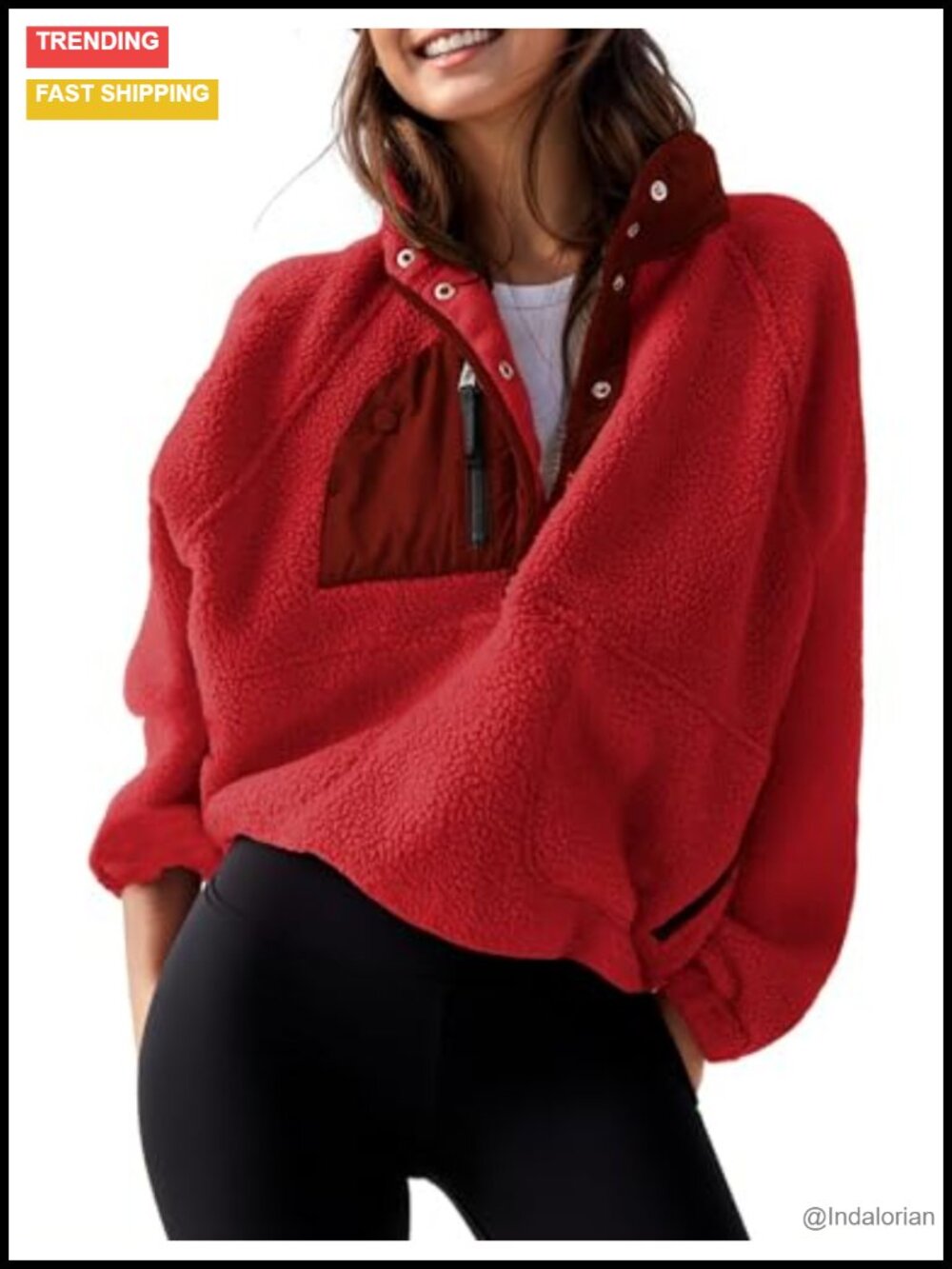 Women's Lightweight Fleece Pullover Jacket Cropped Fuzzy Sherpa Coat